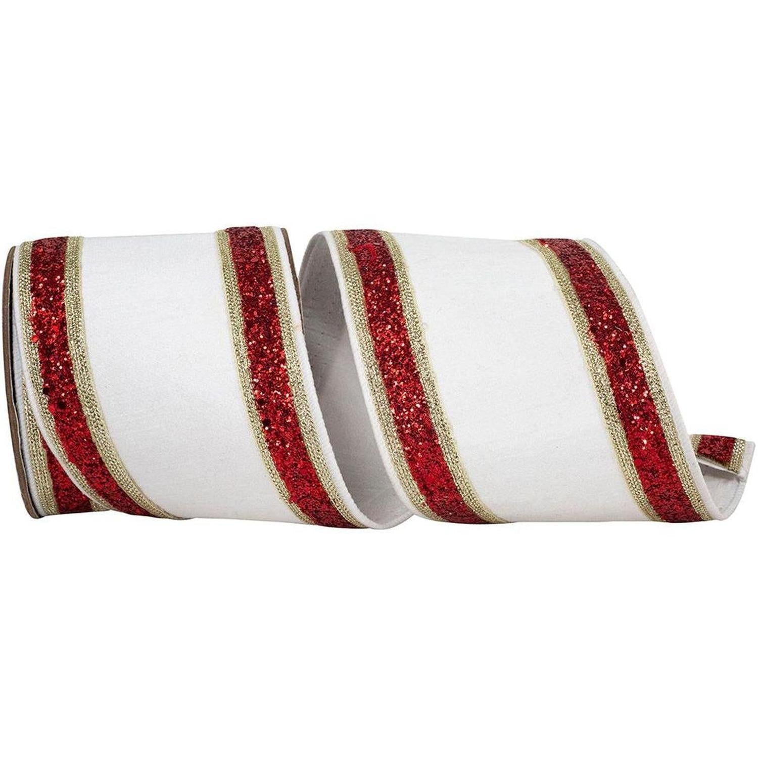 4in Dupioni Regalia Glitter Ribbon: Red/White (5 Yards)