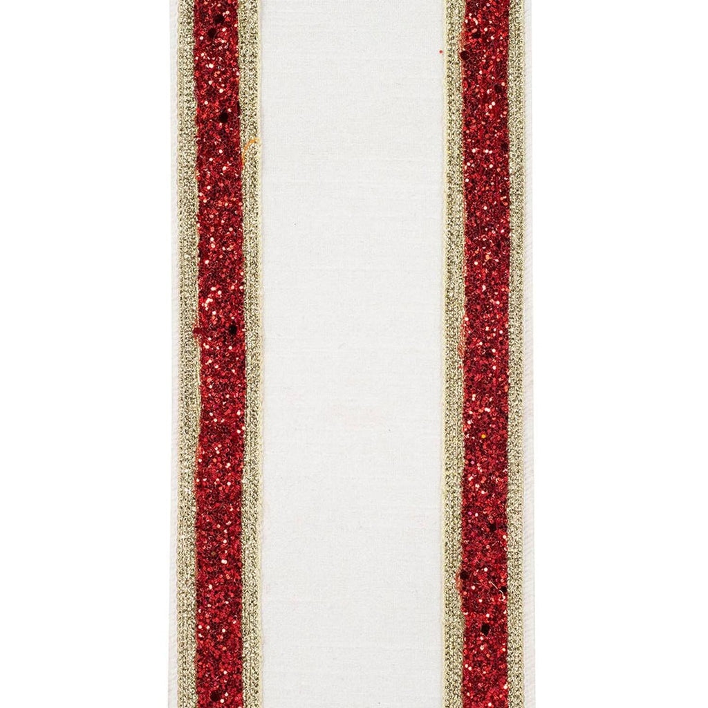 4in Dupioni Regalia Glitter Ribbon: Red/White (5 Yards)