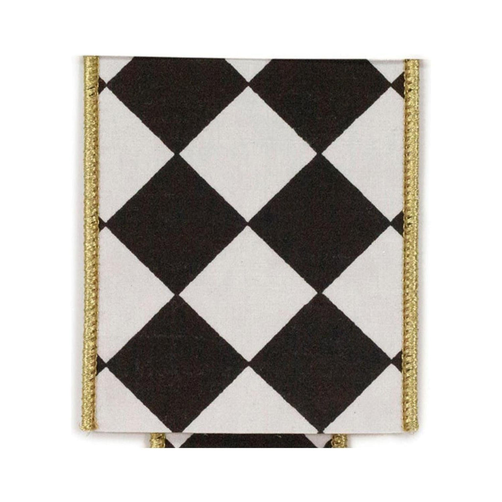 4in Grand Diamond Deluxe Ribbon: Black/White (10 Yards)