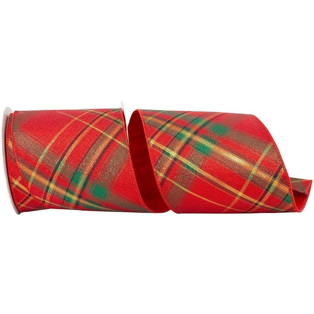 4in Metallic Diagonal Plaid Ribbon: Red (10 Yards)
