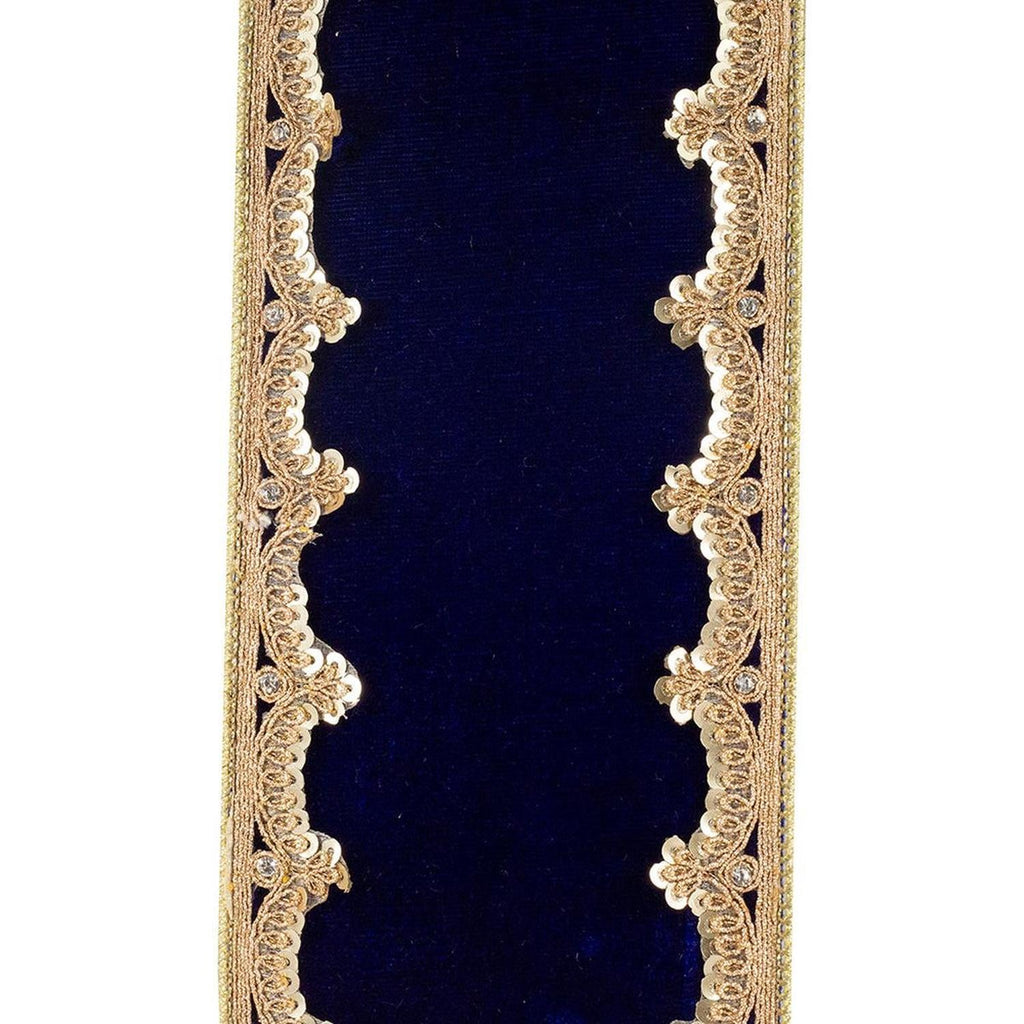 4in Plush Velvet Sequin Scallop Ribbon: Navy Blue (5 Yards)