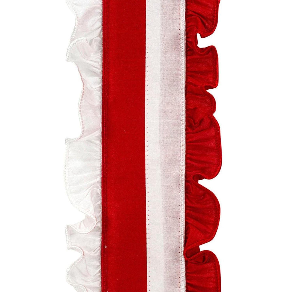 4in Ruffle Festivity Dupioni Ribbon: Red/White (5 Yards)