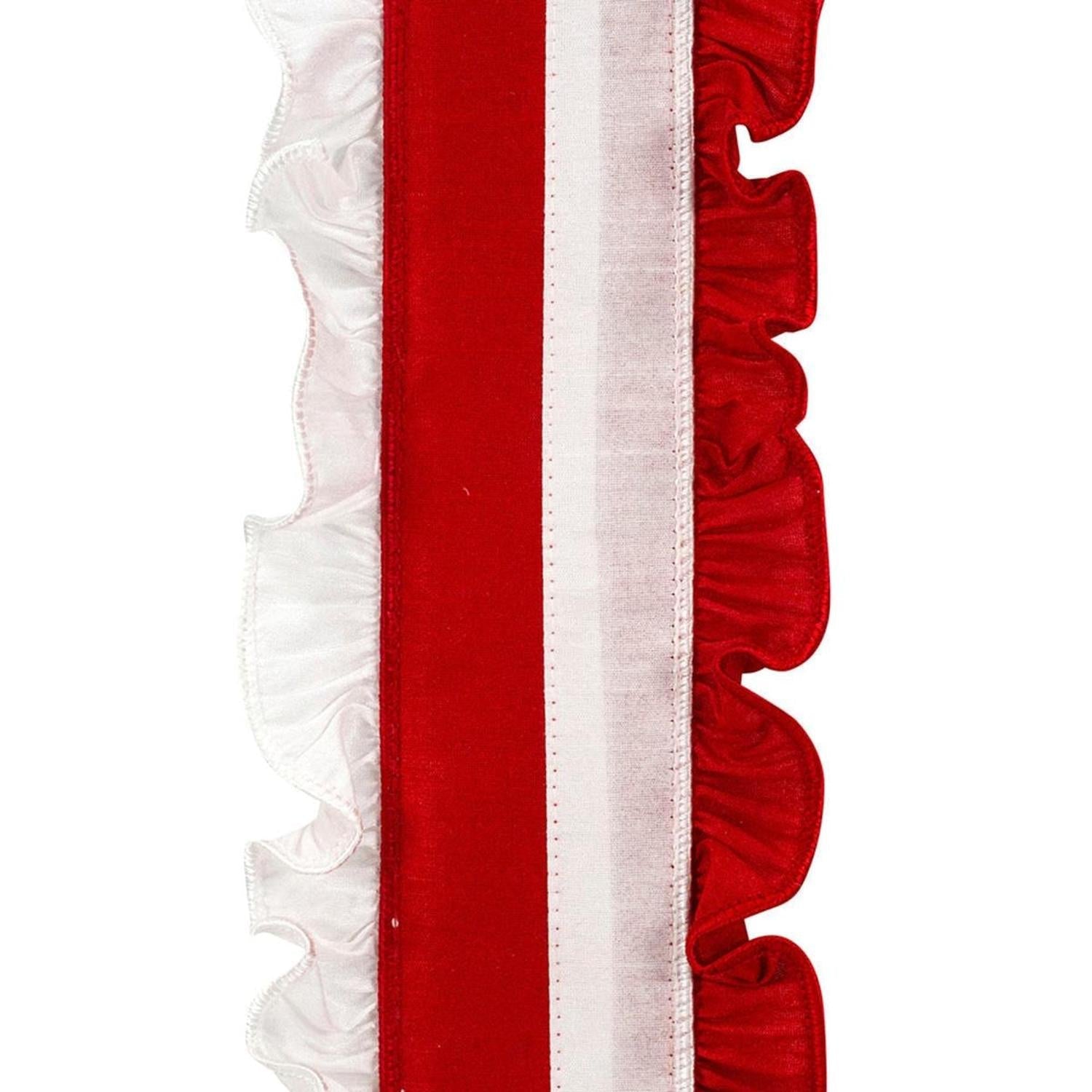 4in Ruffle Festivity Dupioni Ribbon: Red/White (5 Yards)