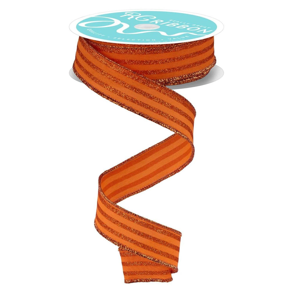 7/8" Glitter Vertical Stripe Ribbon: Orange (10 Yards)