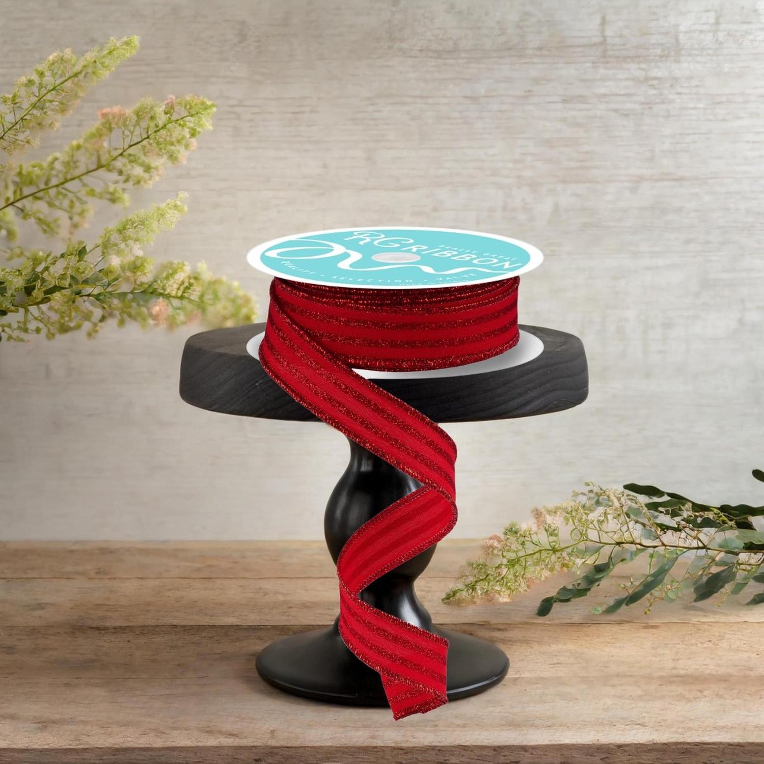 7/8" Glitter Vertical Stripe Ribbon: Red (10 Yards)