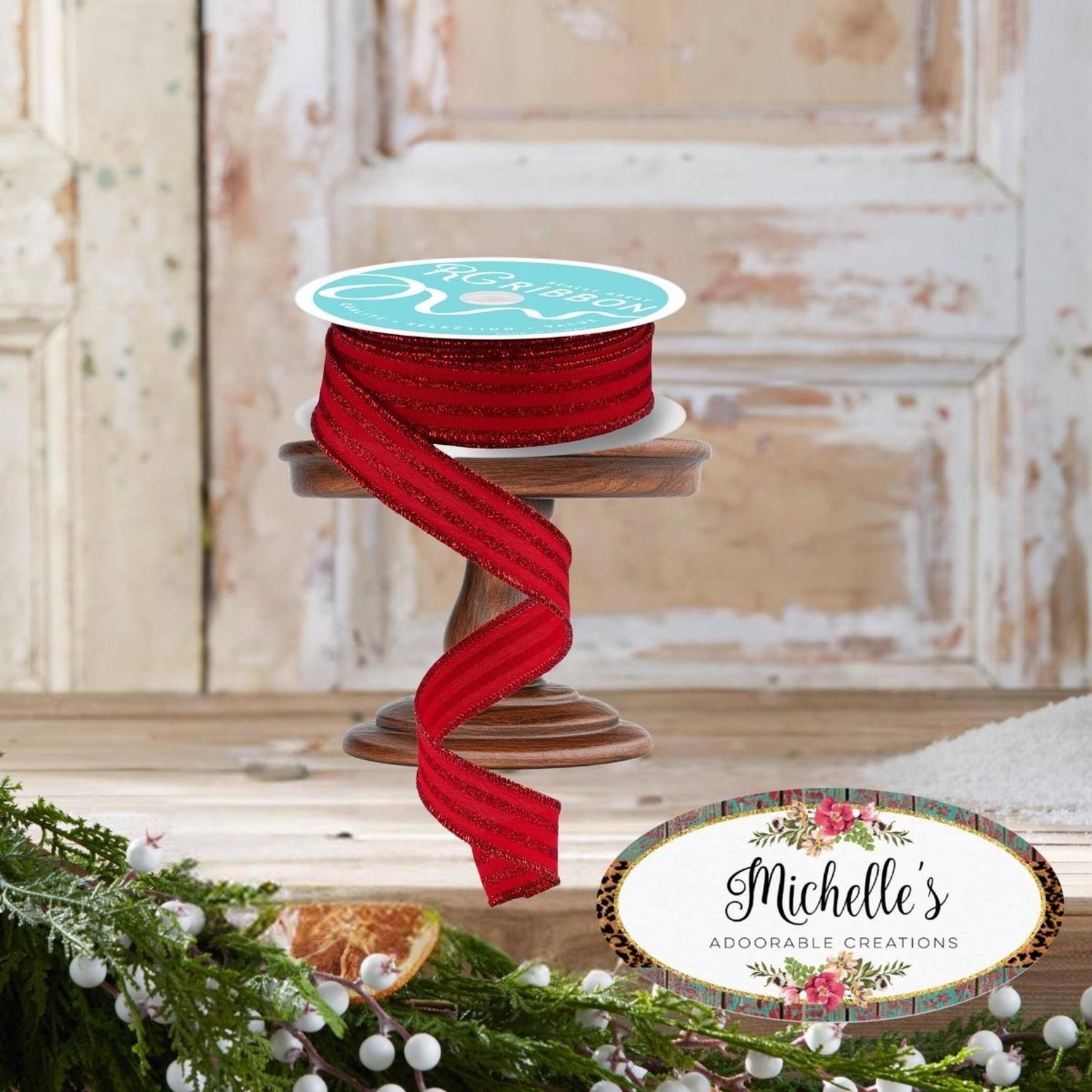7/8" Glitter Vertical Stripe Ribbon: Red (10 Yards)