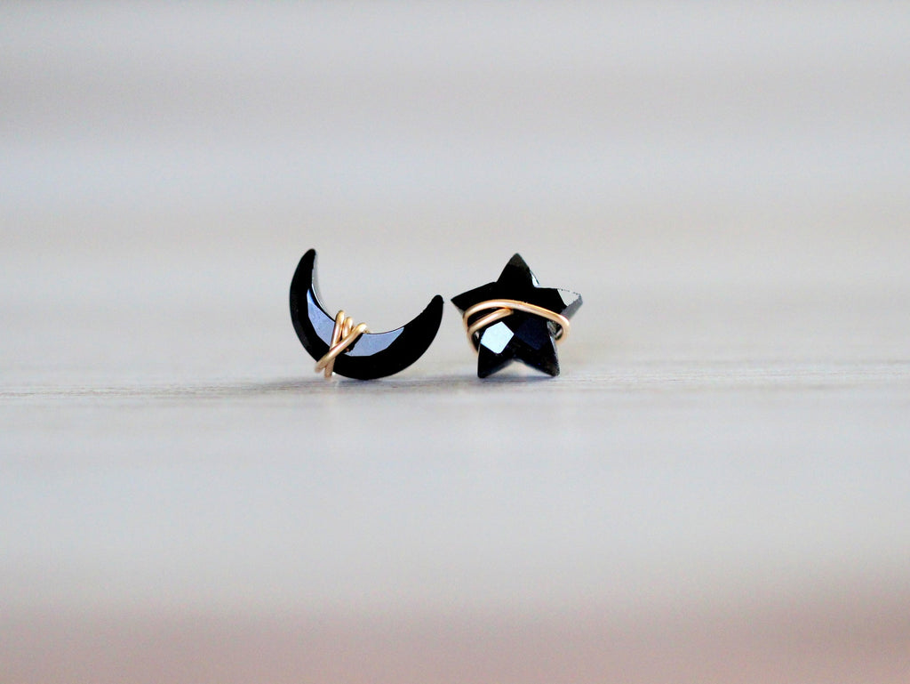 Moonbeam + Stardust Studs - Black Agate