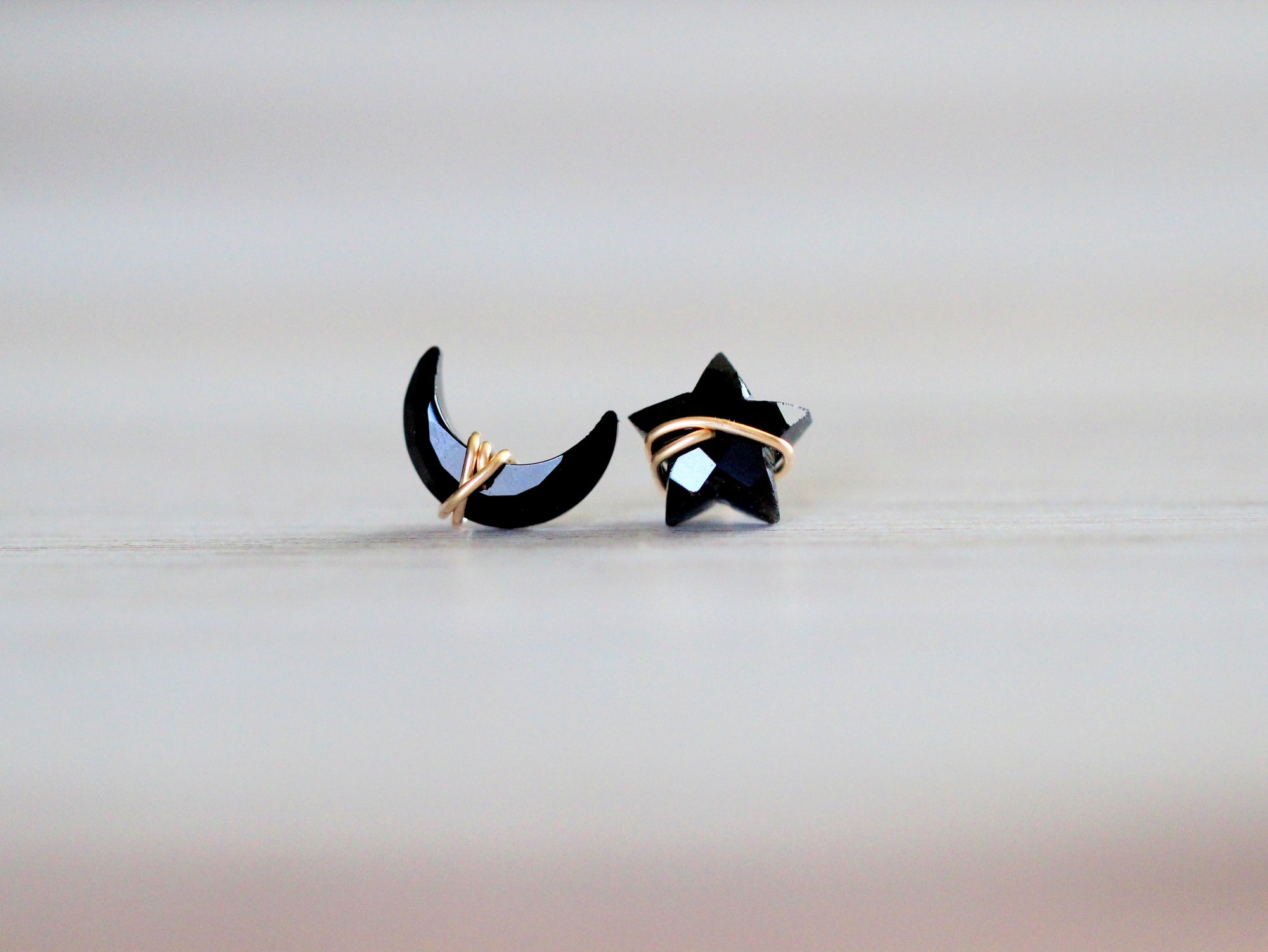 Moonbeam + Stardust Studs - Black Agate