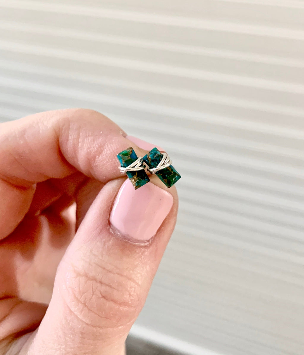 Baguette Studs - Copper Turquoise