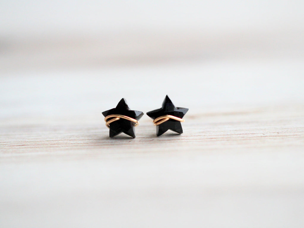 Moonbeam + Stardust Studs - Black Agate