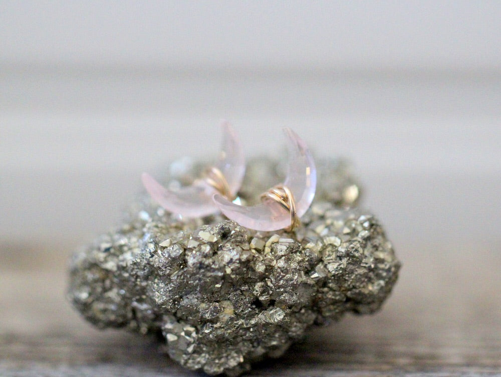 Moonbeam Studs - Rose Quartz