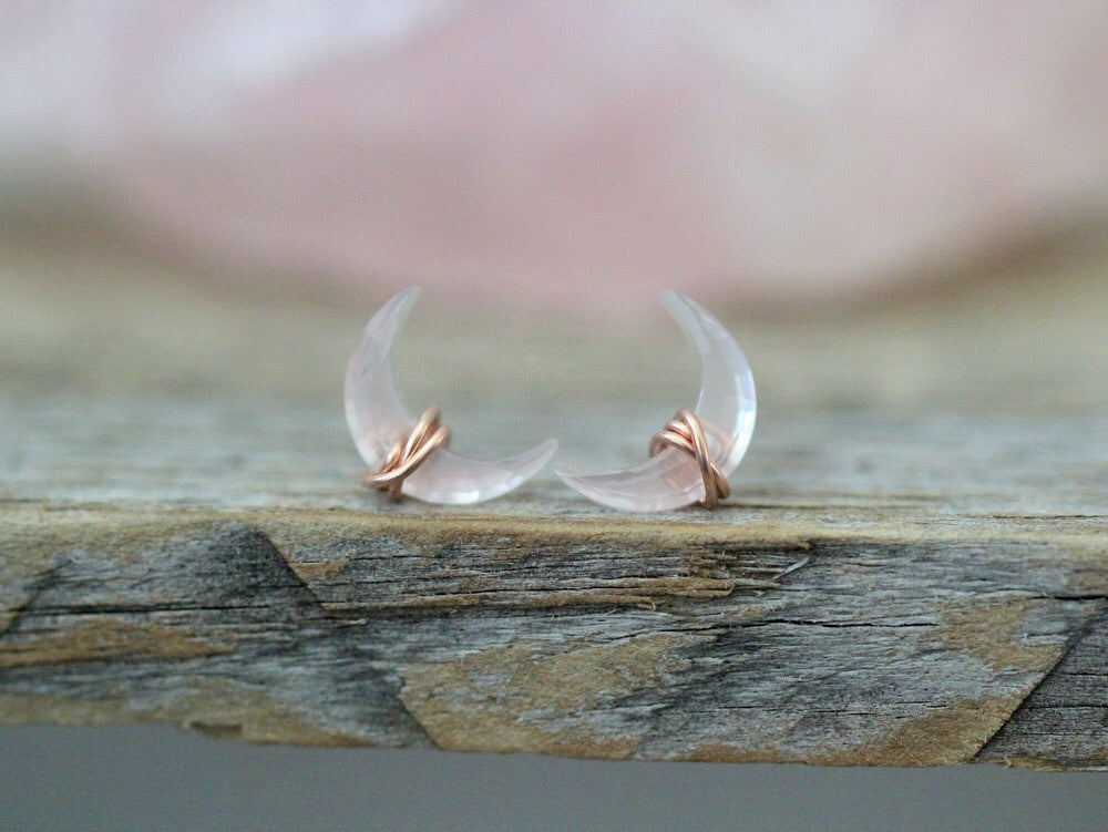 Moonbeam Studs - Rose Quartz