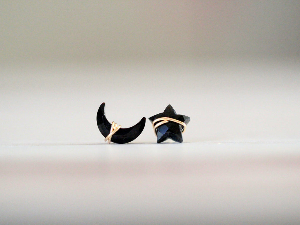 Moonbeam + Stardust Studs - Black Agate