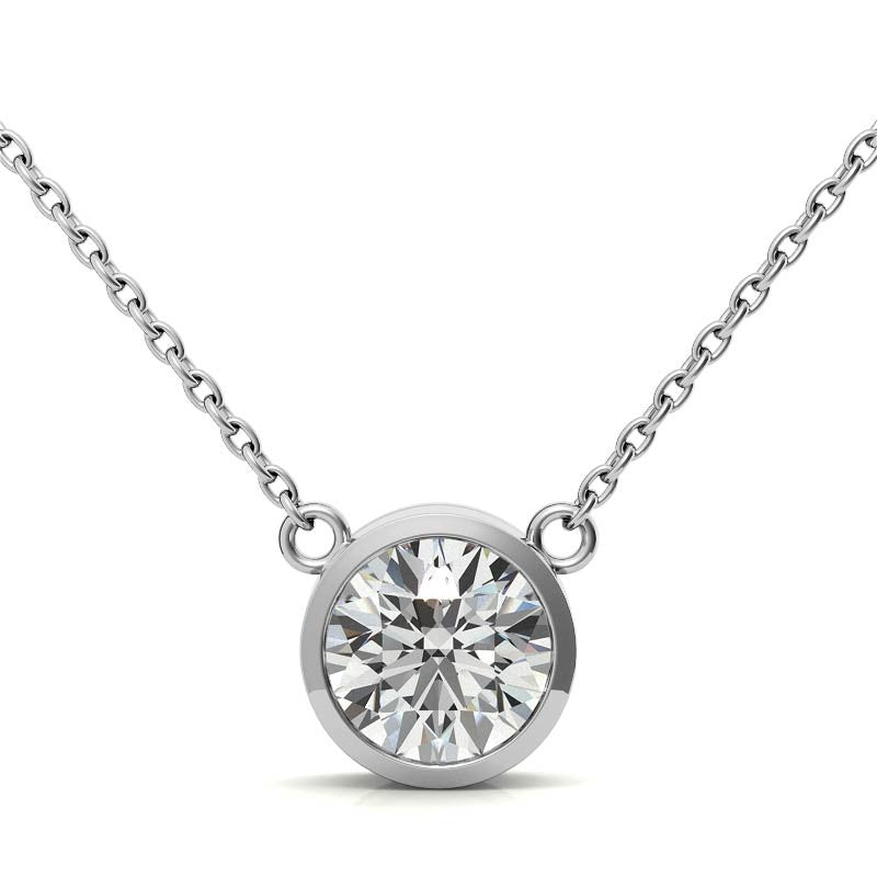 3.00 CTW AGI Certified Round Brilliant Lab Grown Diamond Bezel Pendant in 14K White or Yellow Gold
